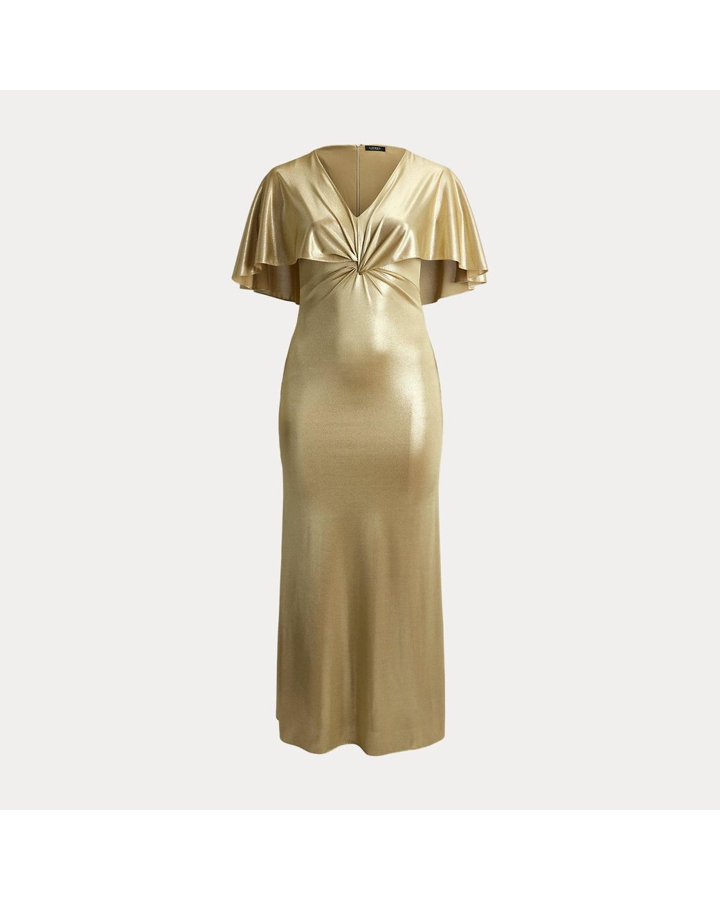 Ralph Lauren Natural Metallic Jersey Twist-Front Cape Gown