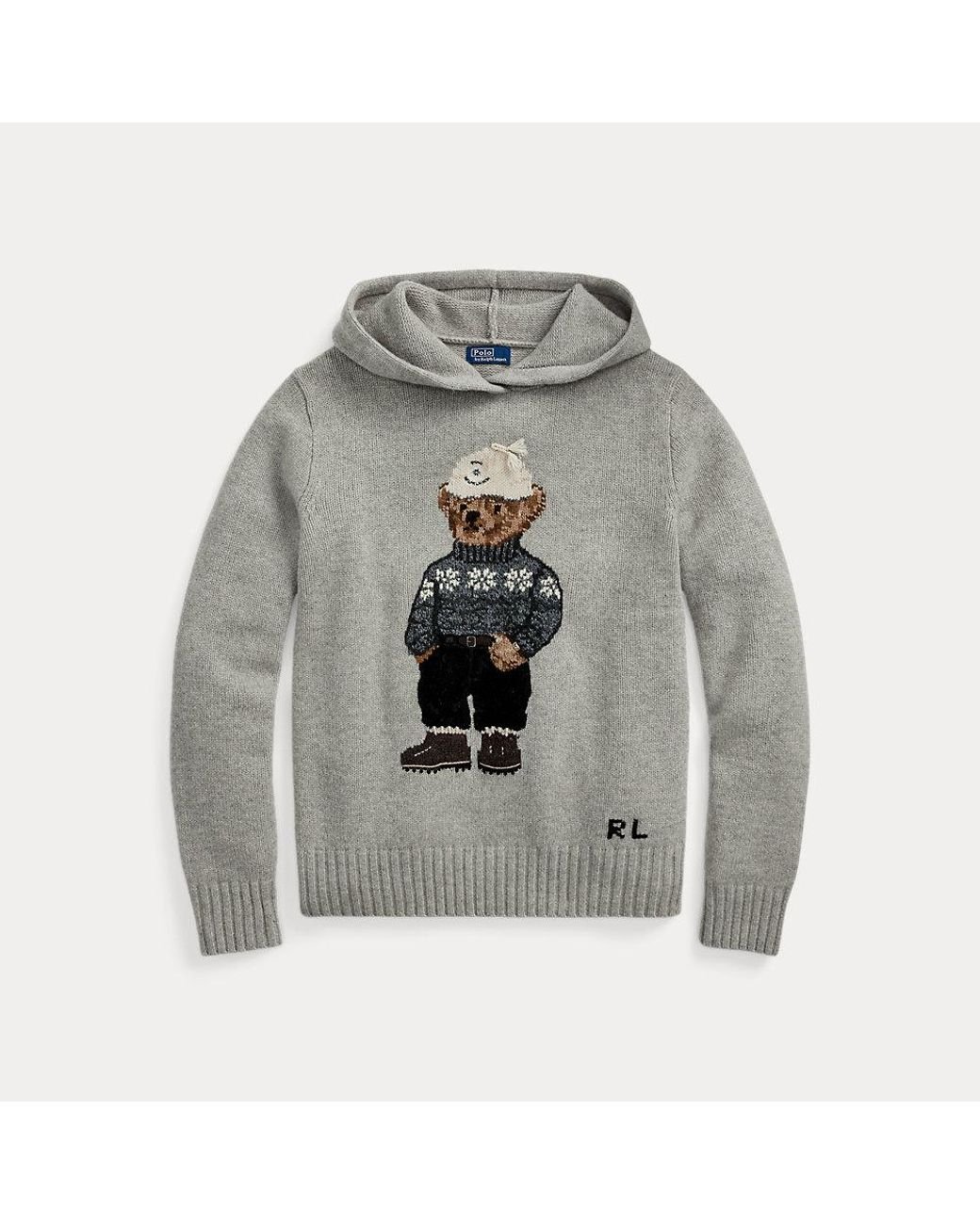 Polo Ralph Lauren Polo Bear Wool cashmere Knit Hoodie in Grey Lyst UK