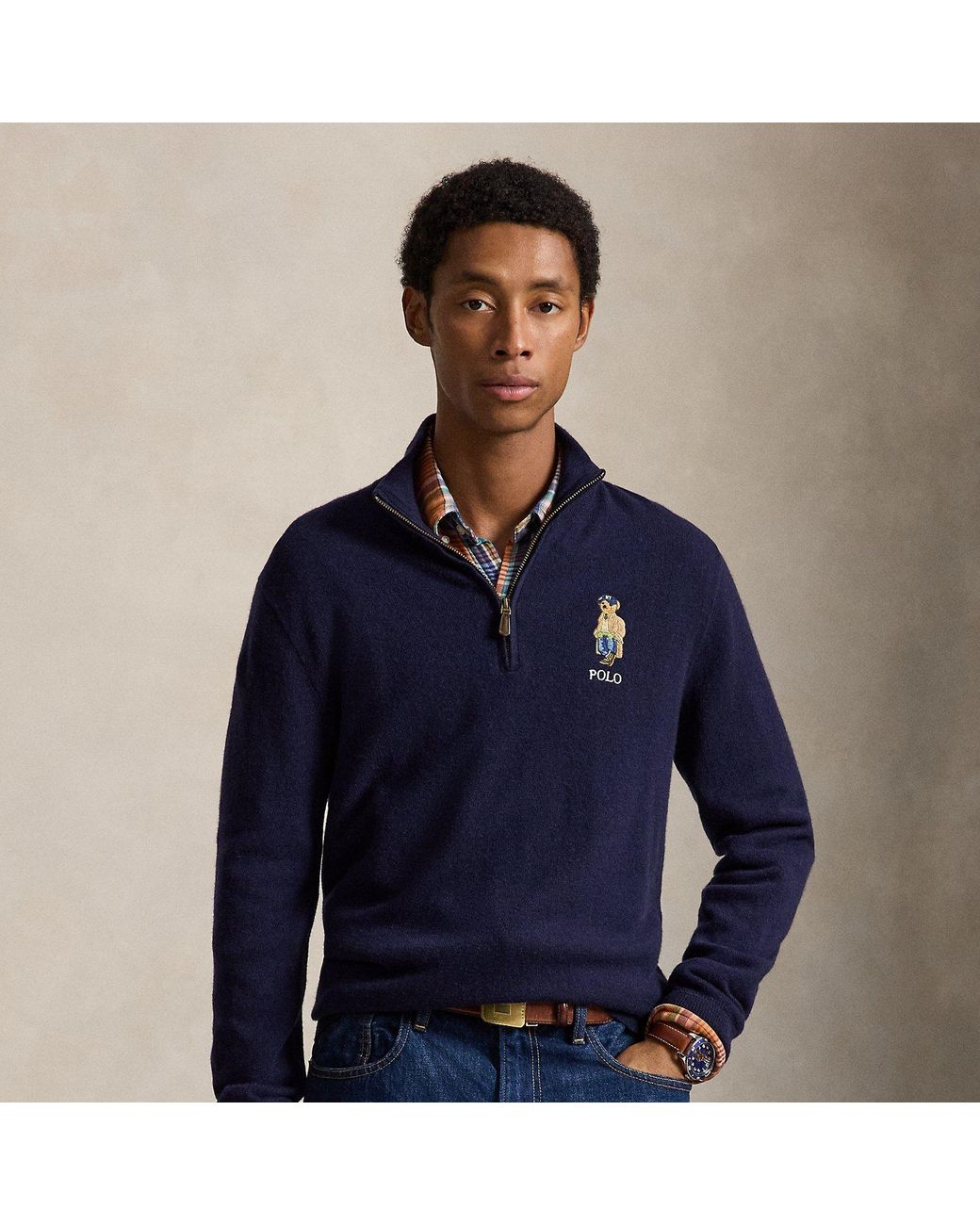 Polo Ralph Lauren Blue Polo Bear Wool Quarter-Zip Jumper for men