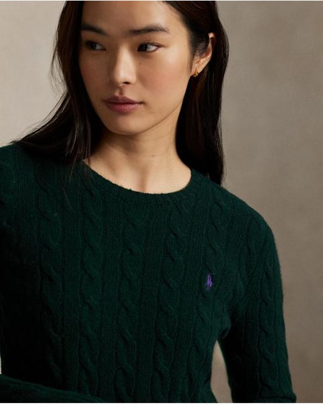 Polo Ralph Lauren Black Cable Wool-Cashmere Crewneck Sweater