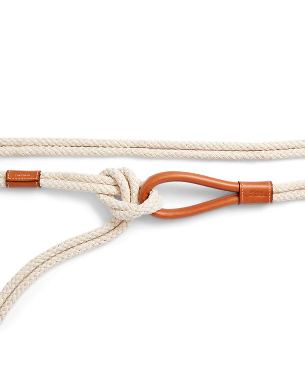 Ralph Lauren White Braided Rope Belt with Rich Tan Leather and Gold Brass Hook New Lauren Ralph Lauren Cord Braided White Belt Brown  main image 2