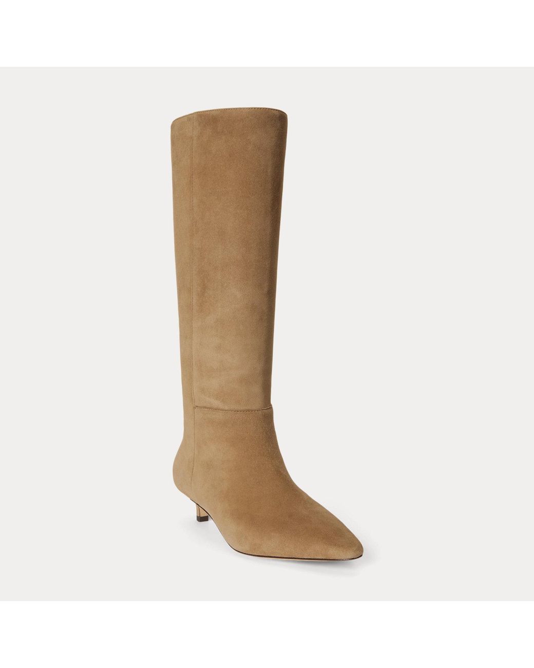 Ralph Lauren Brown Francesca Sheep-Suede Tall Boot Heel