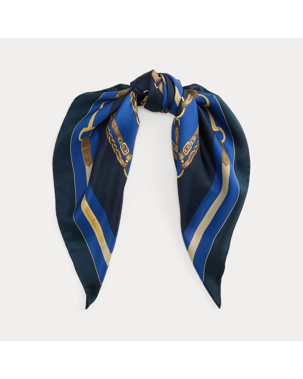 Ralph Lauren Blue Horse & Belting-Print Silk Square Scarf