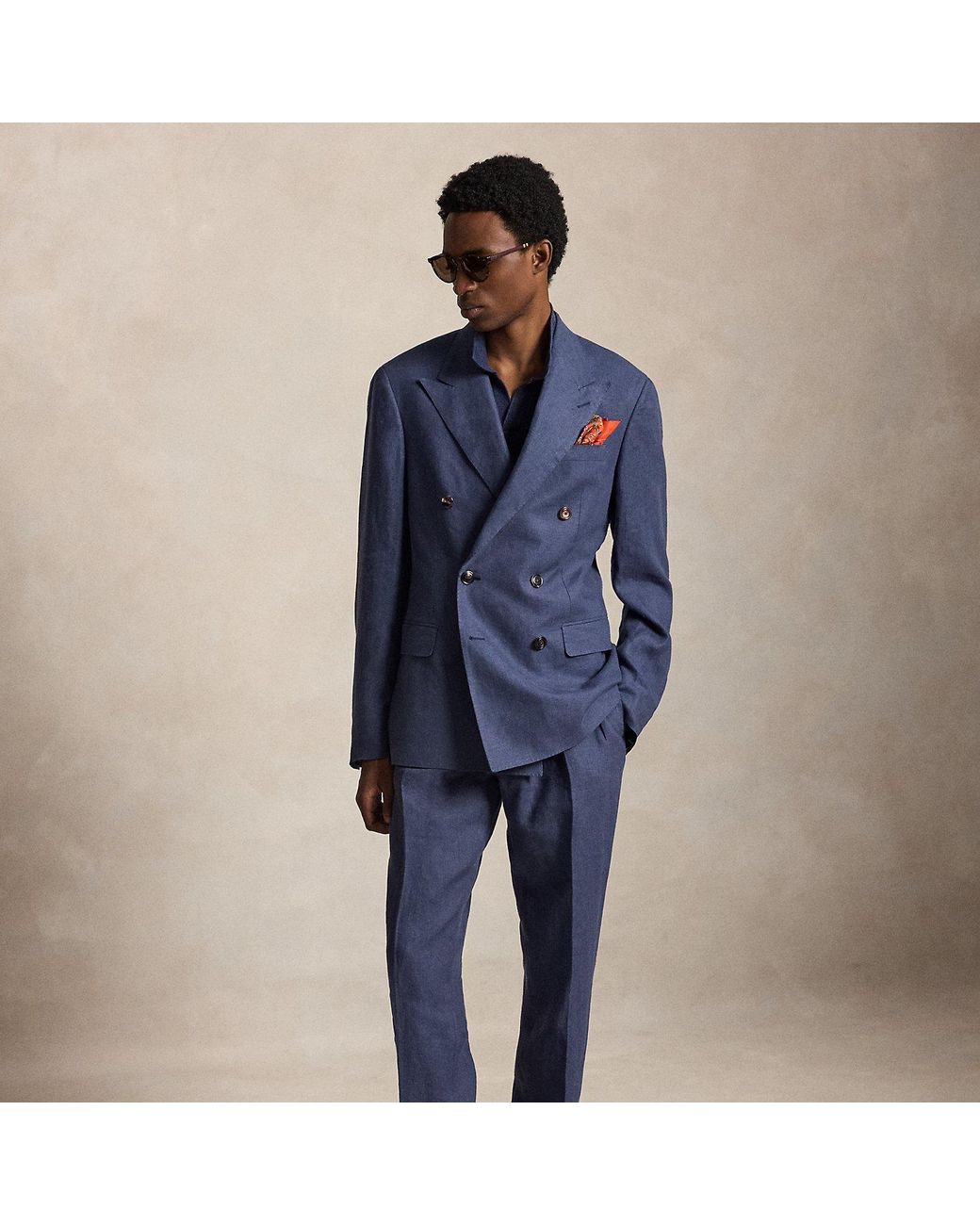 Polo Ralph Lauren Blue Pleated Linen Suit Trouser for men