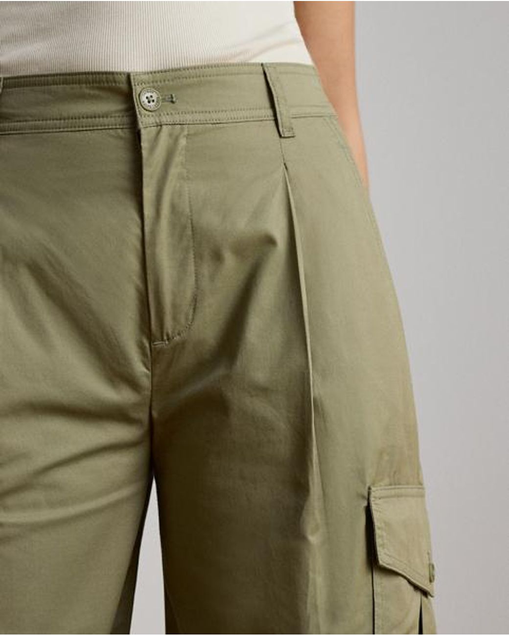 Ralph Lauren Green Cotton Twill Wide-Leg Cargo Trouser