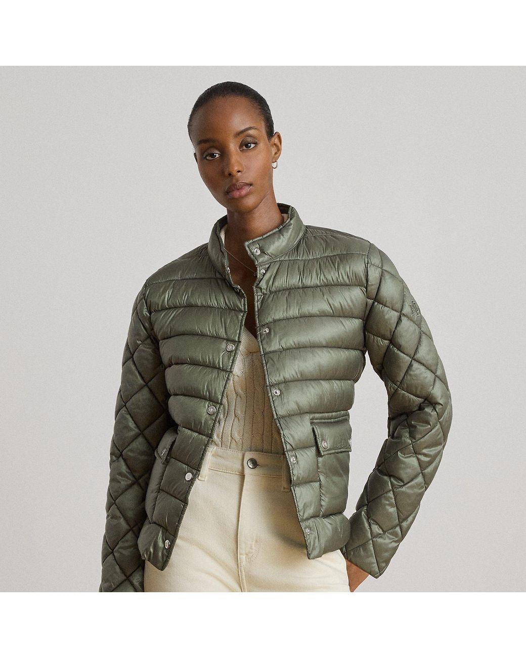 Ralph Lauren Green Quilted Mockneck Puffer Jacket