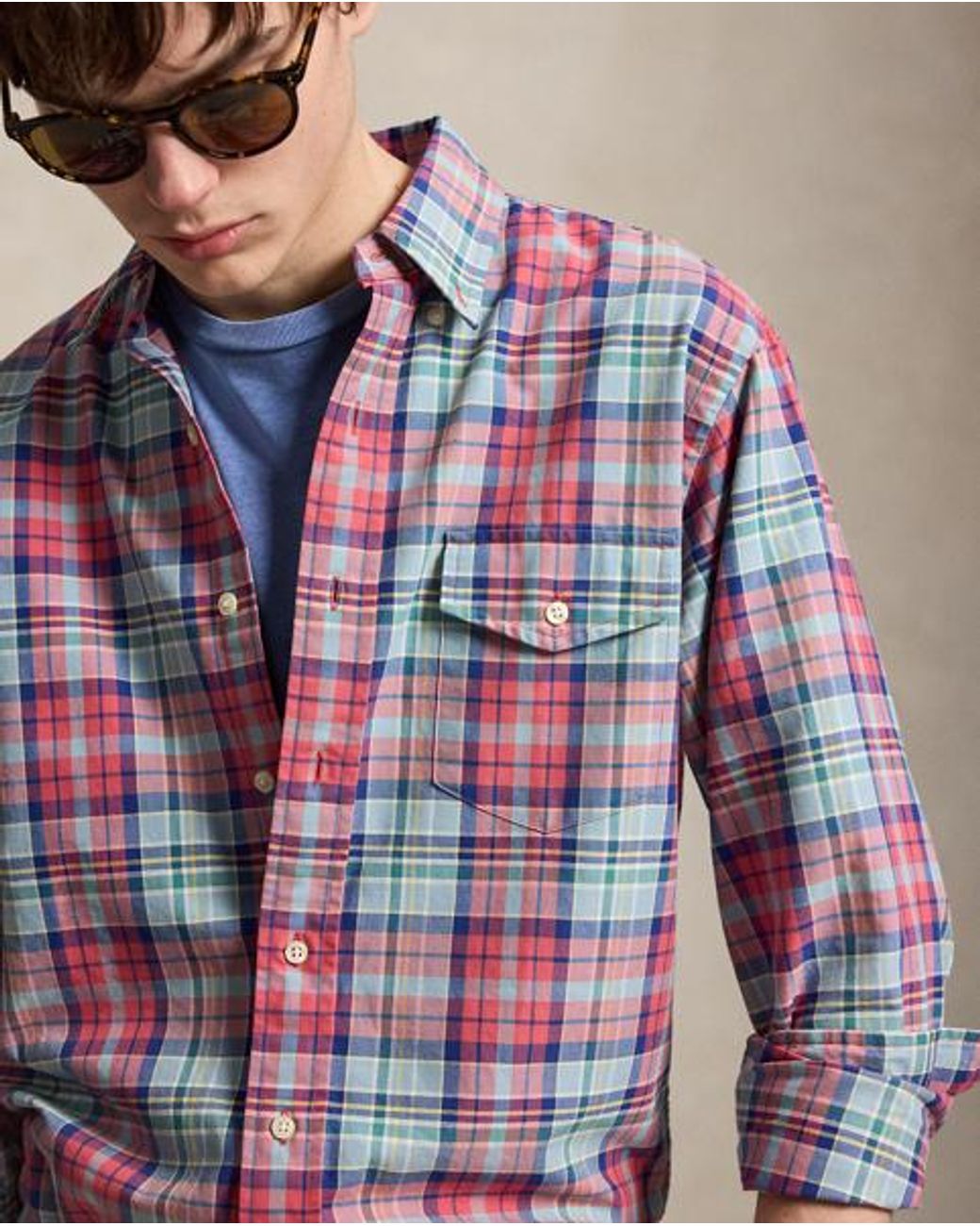 Polo Ralph Lauren Blue Custom Fit Plaid Oxford Shirt for men