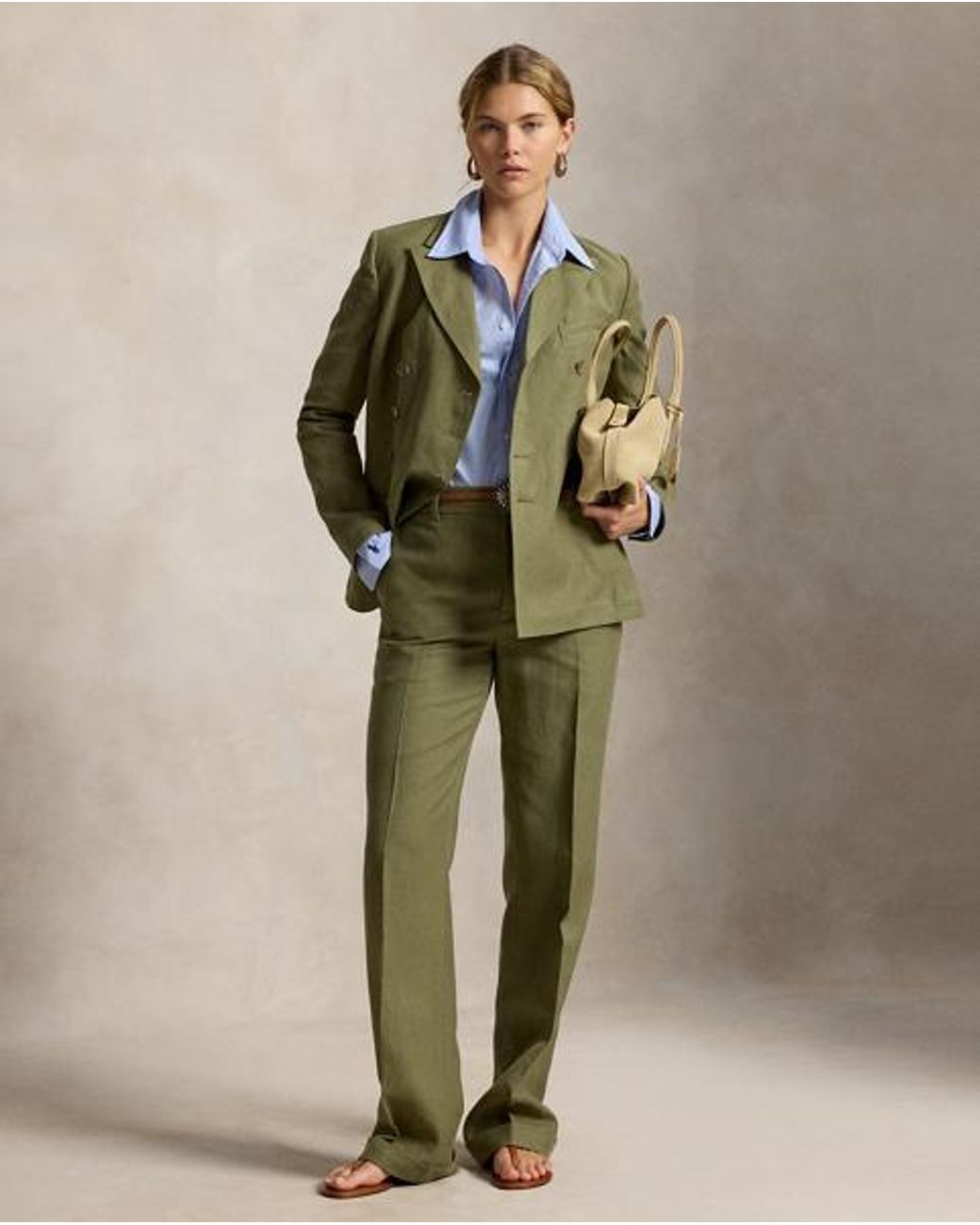 Polo Ralph Lauren Green Hemp-Linen Relaxed Straight Trouser