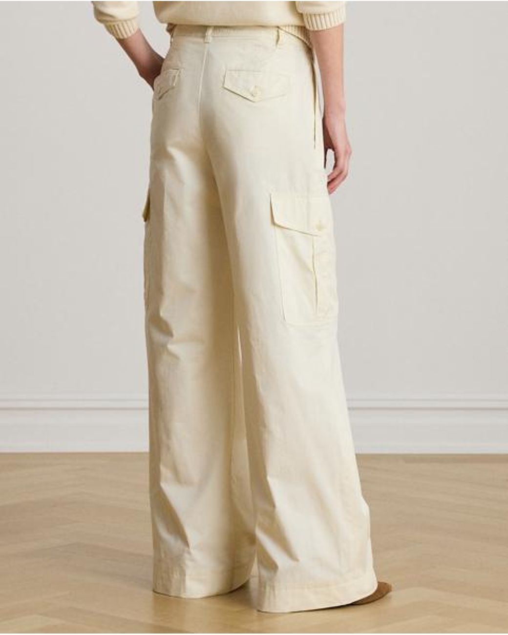 Ralph Lauren Natural Cotton Twill Wide-Leg Cargo Trouser