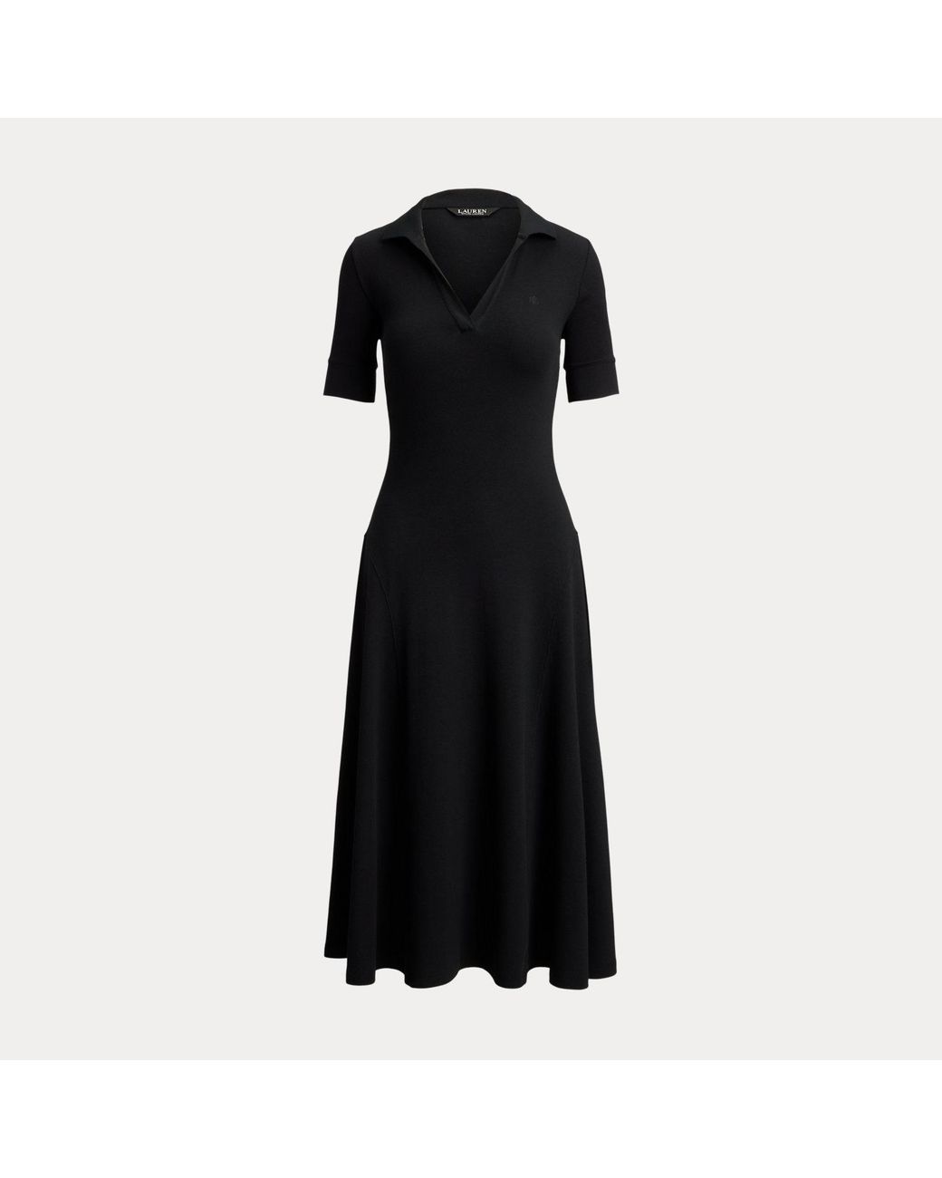 Ralph Lauren Black Rib-Knit Elbow-Sleeve Polo Dress