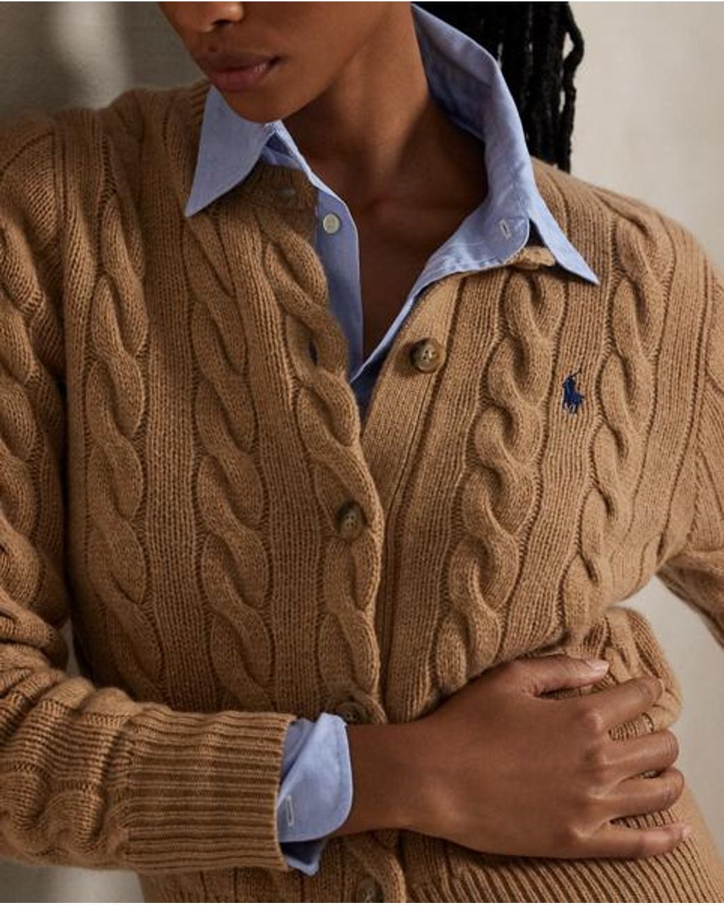 Polo Ralph Lauren Brown Cable-Knit Wool-Cashmere Cardigan