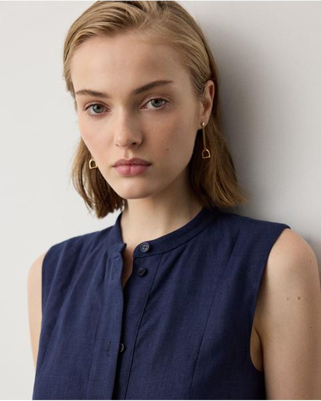 Ralph Lauren Blue Kennedi Linen Sleeveless Day Dress