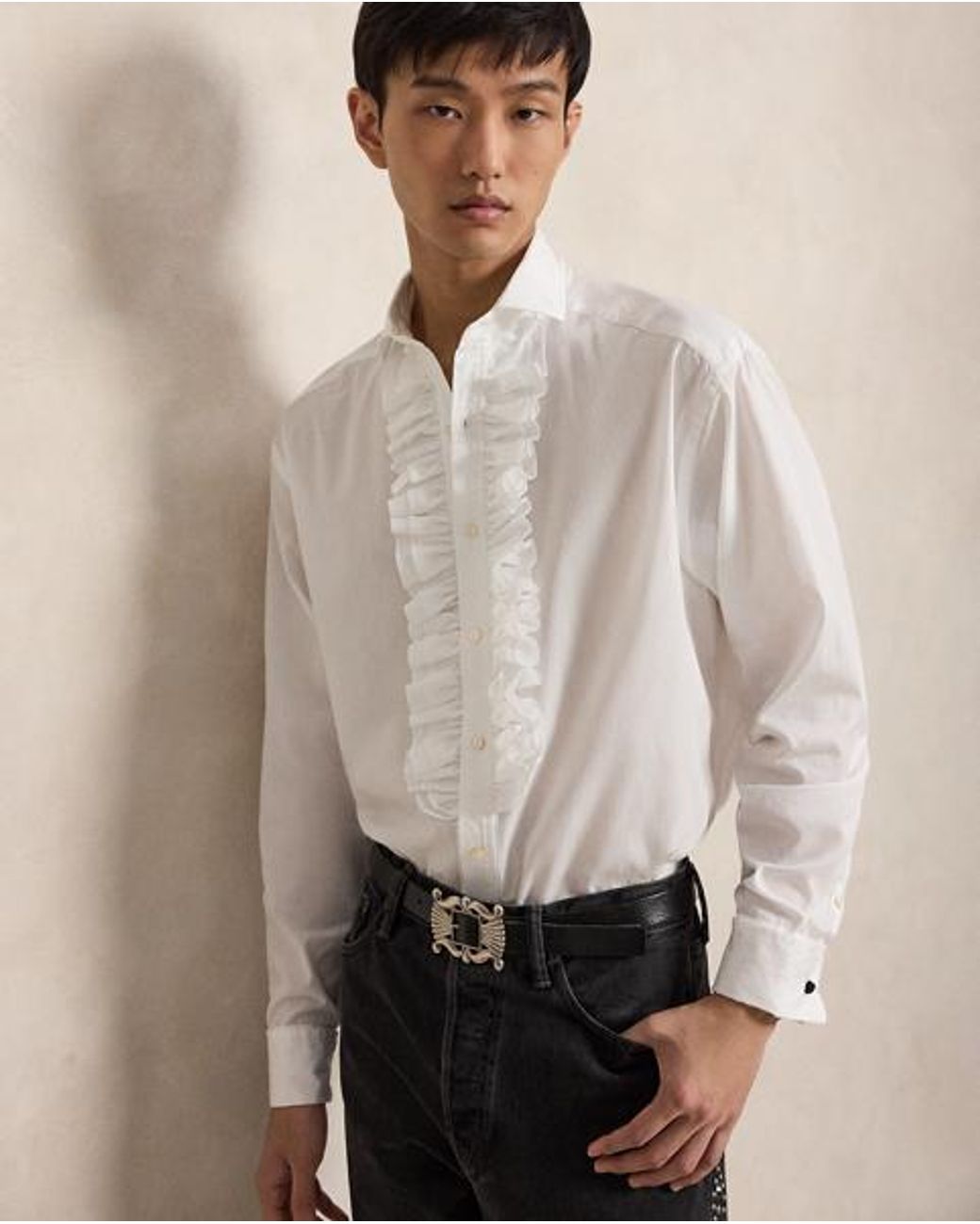 Polo Ralph Lauren White Classic Fit French Cuff Tuxedo Shirt for men