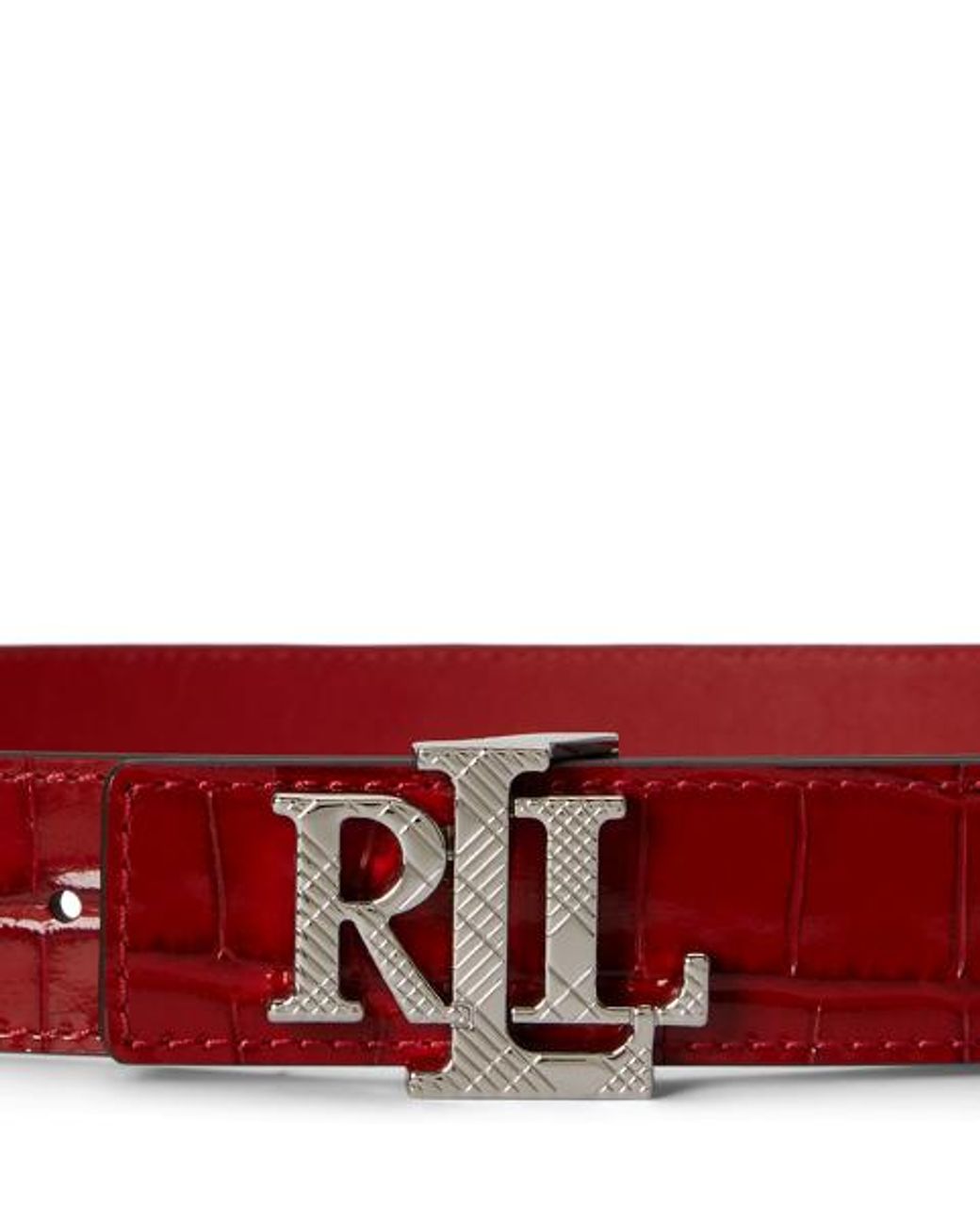 Ralph Lauren White Logo Reversible Croc-Embossed Belt