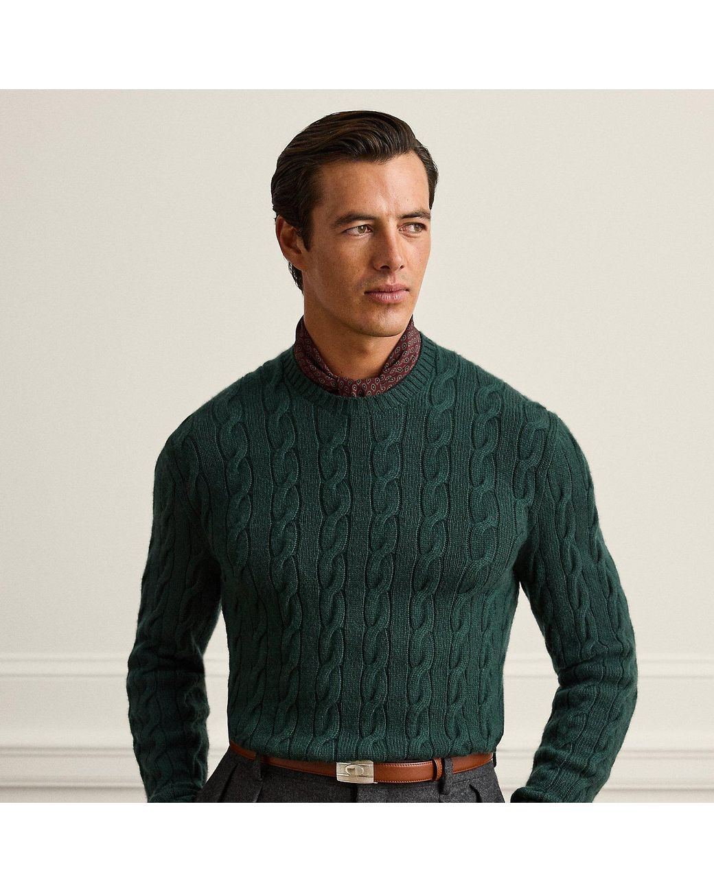 Ralph Lauren Green Cable-Knit Cashmere Jumper for men