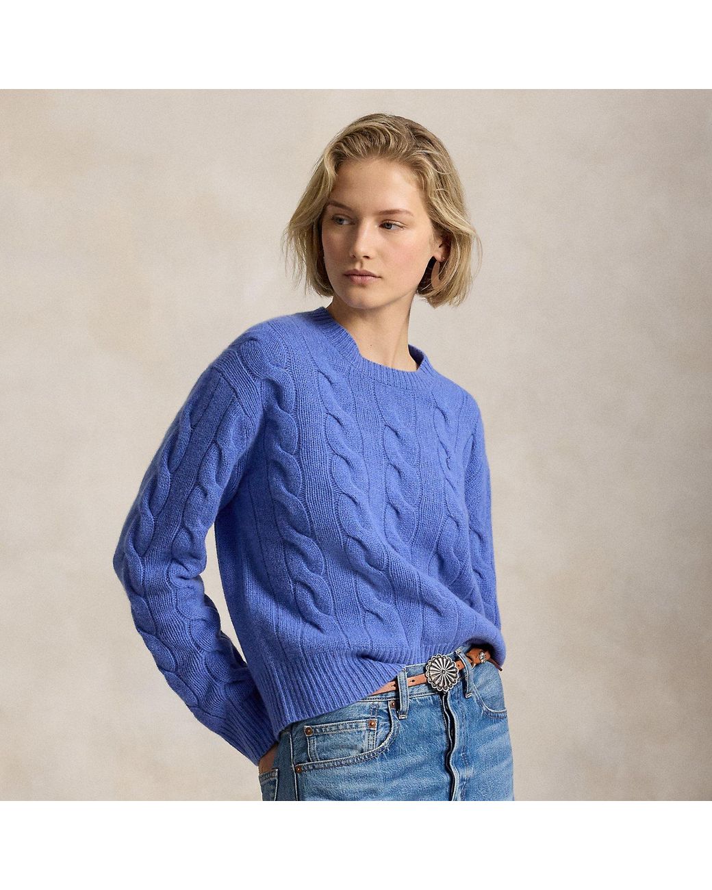 Polo Ralph Lauren Blue Cable-Knit Wool-Cashmere Jumper