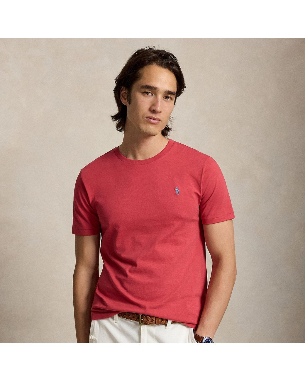 Polo Ralph Lauren Red Custom Slim Fit Jersey Crewneck T-Shirt for men