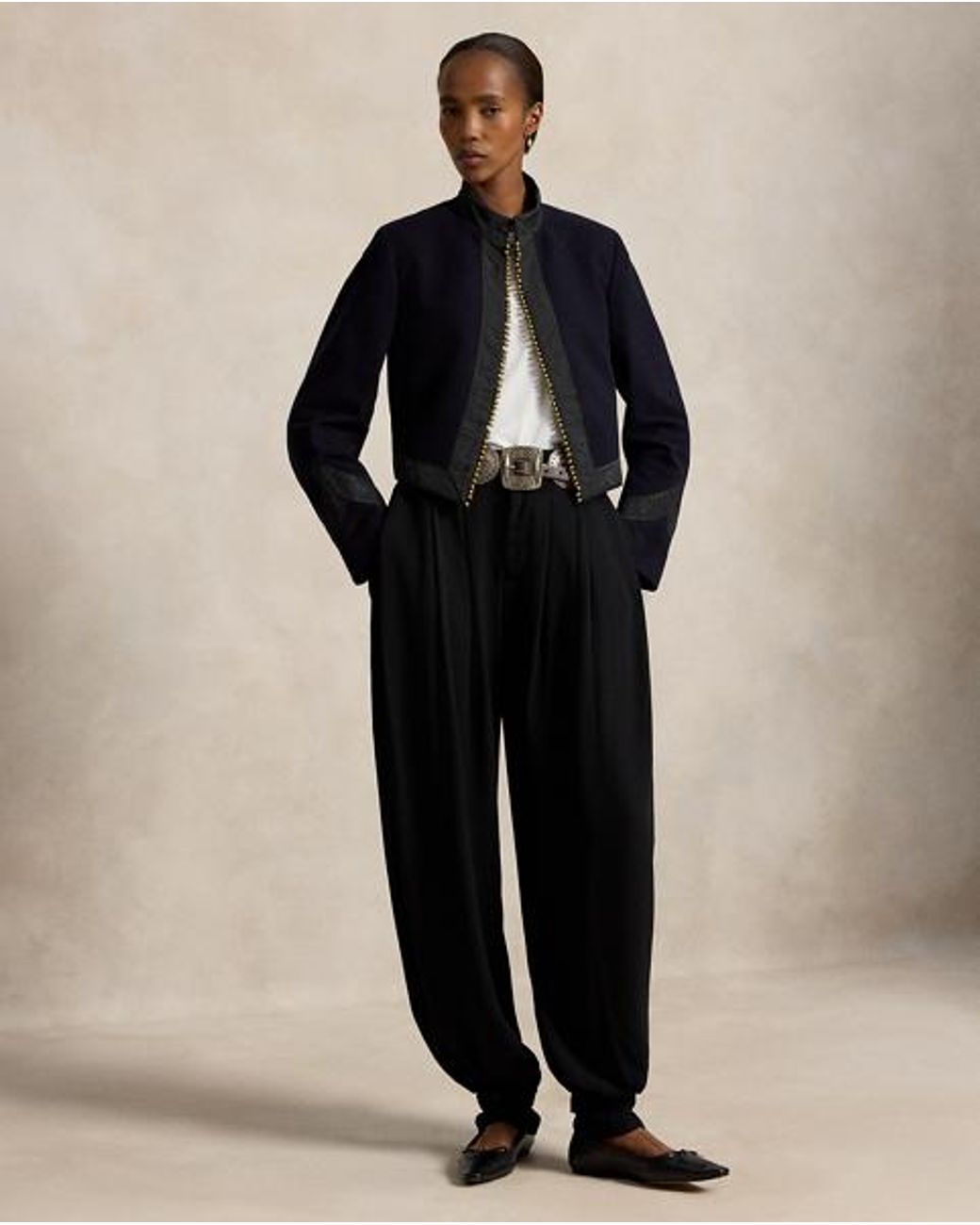 Polo Ralph Lauren Blue Embellished Cropped Cotton Jacket