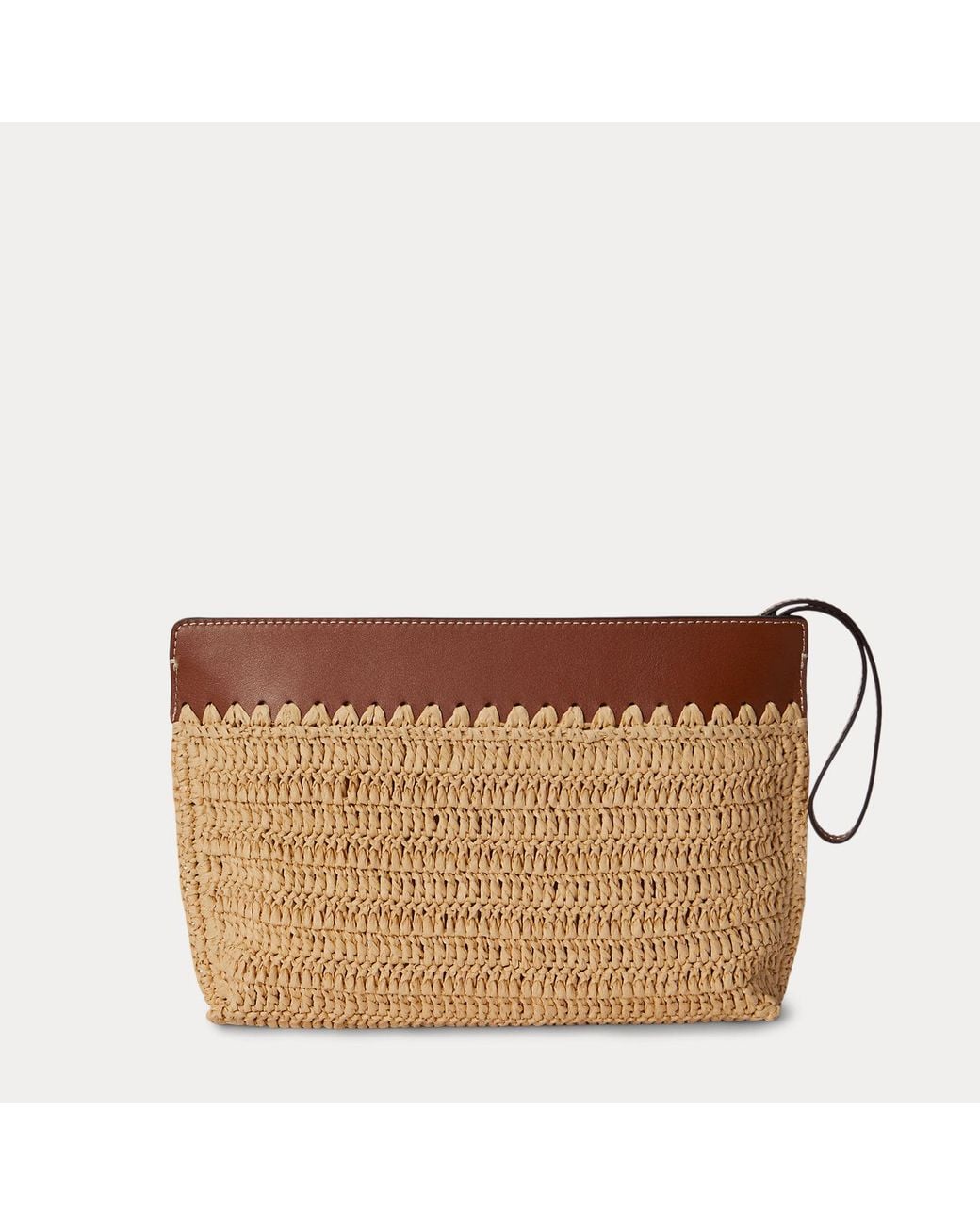 Pochette grande in paglia e pelle di Ralph Lauren in Brown