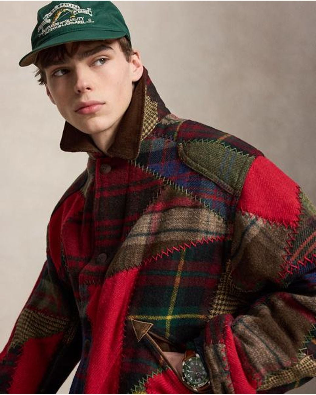 Polo Ralph Lauren Green Patchwork Wool-Alpaca Utility Jacket for men