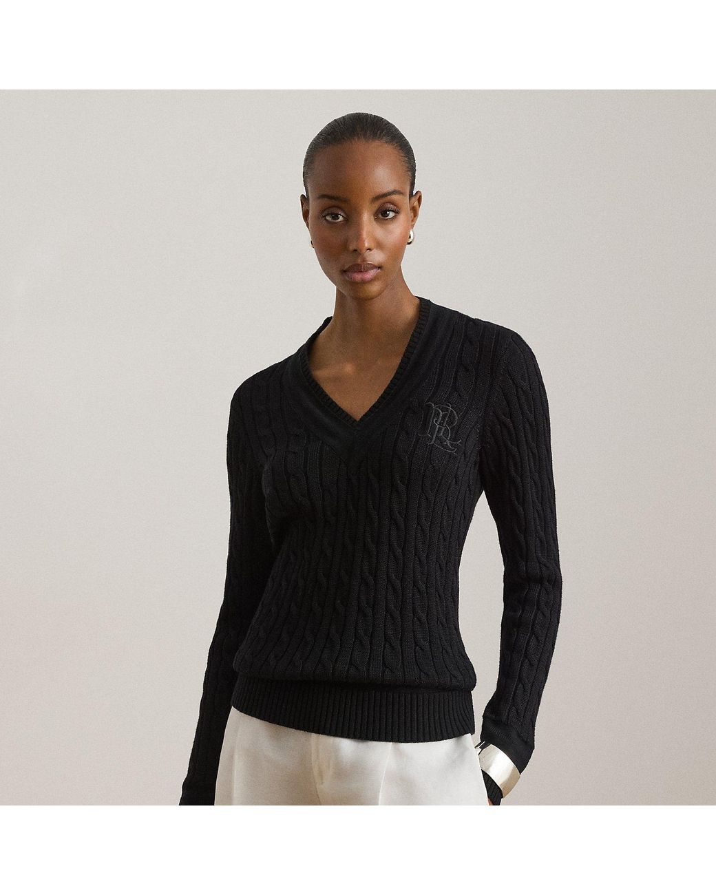 Ralph Lauren Black Cable-Knit Cricket Jumper