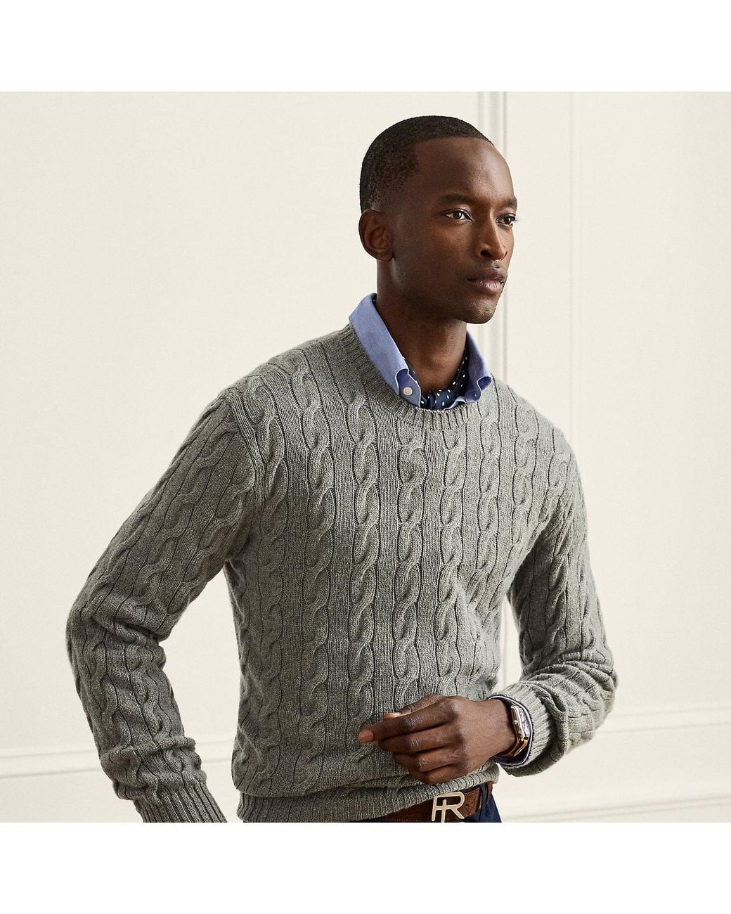 Ralph Lauren Gray Cable-Knit Cashmere Jumper for men
