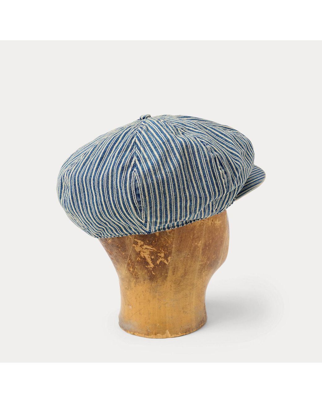RRL Blue Striped Twill Newsboy Cap for men