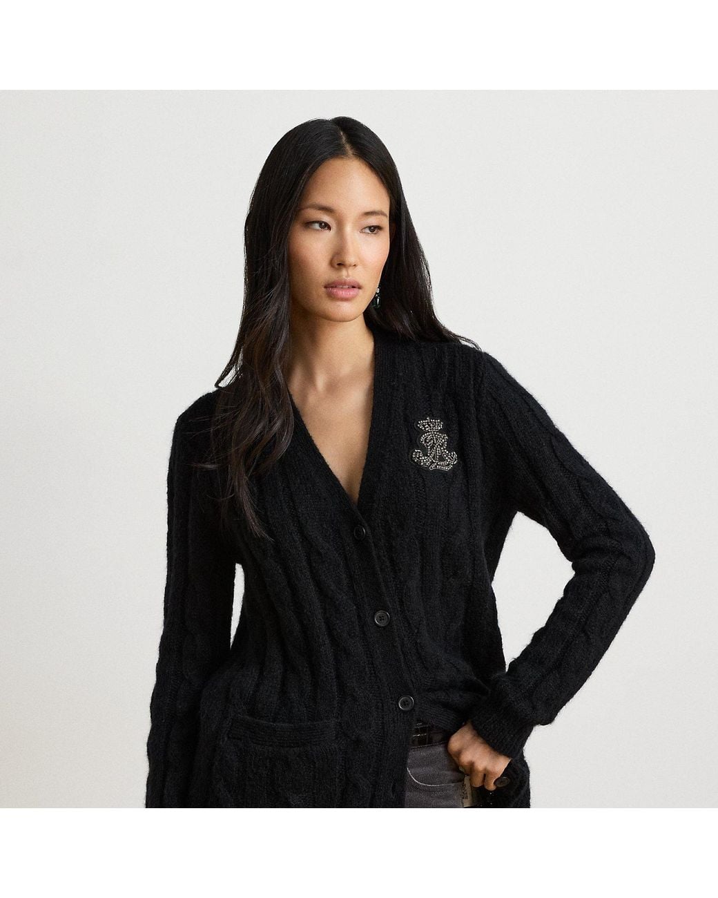 Ralph Lauren Black Bullion Cable-Knit Cardigan