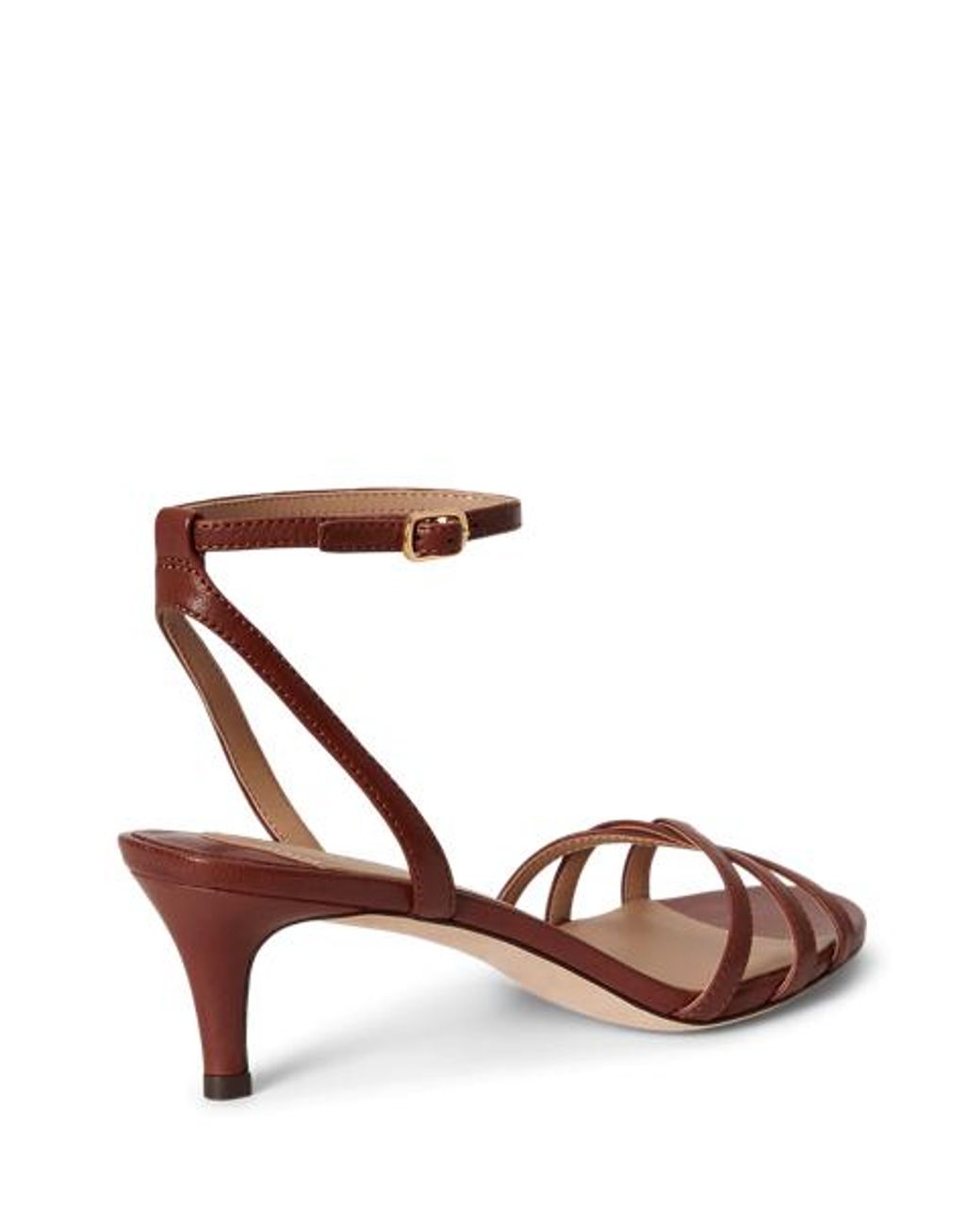 Ralph Lauren Pink Kendyl Kitten-Heel Glazed Leather Sandal