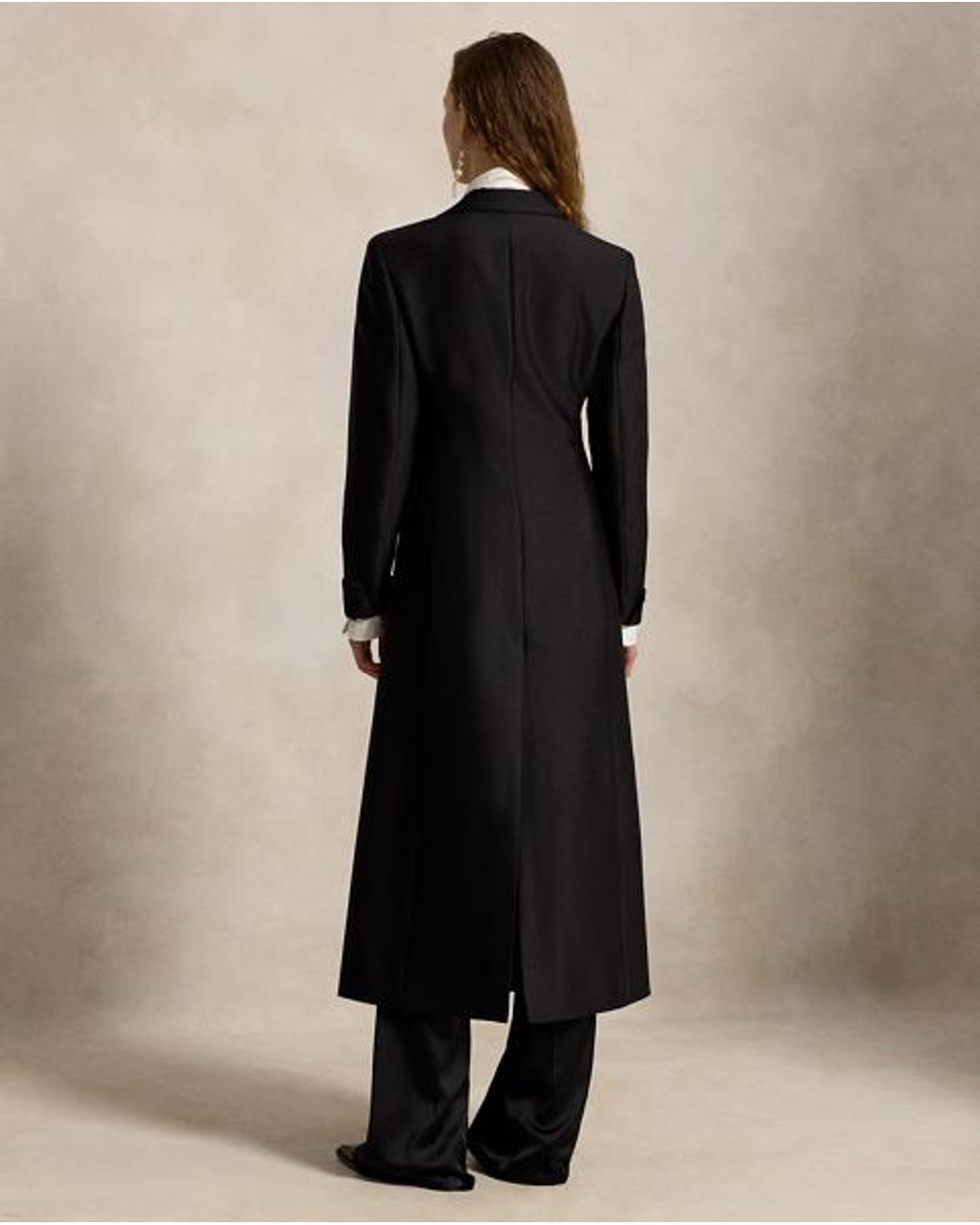 Polo Ralph Lauren Black Wool-Silk Crepe Tuxedo Duster
