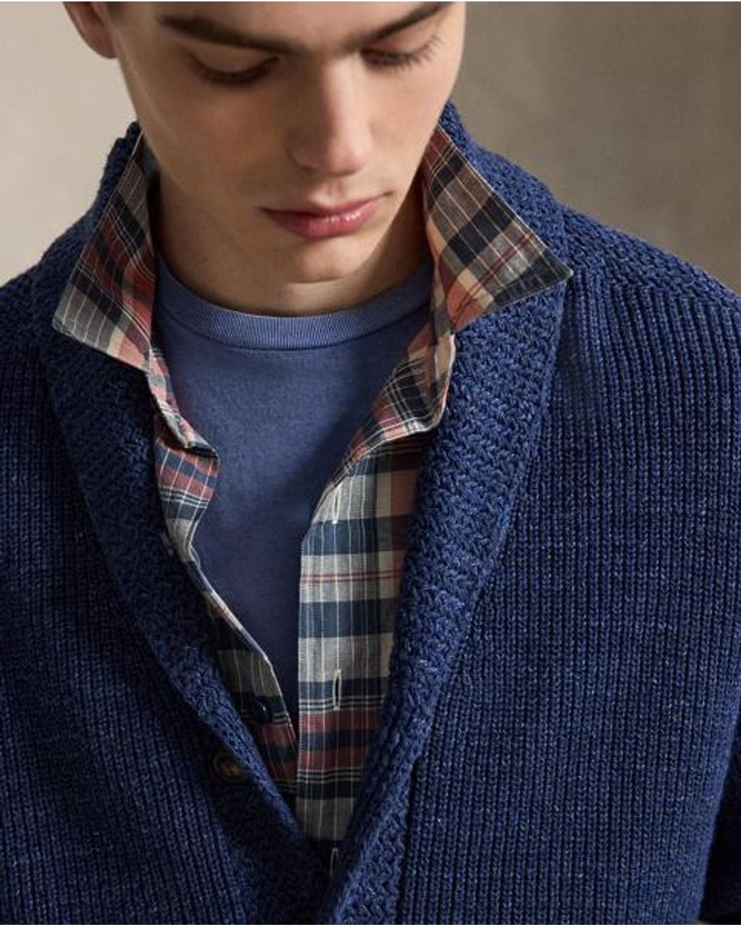 Polo Ralph Lauren Blue Textured Cotton Shawl Cardigan for men