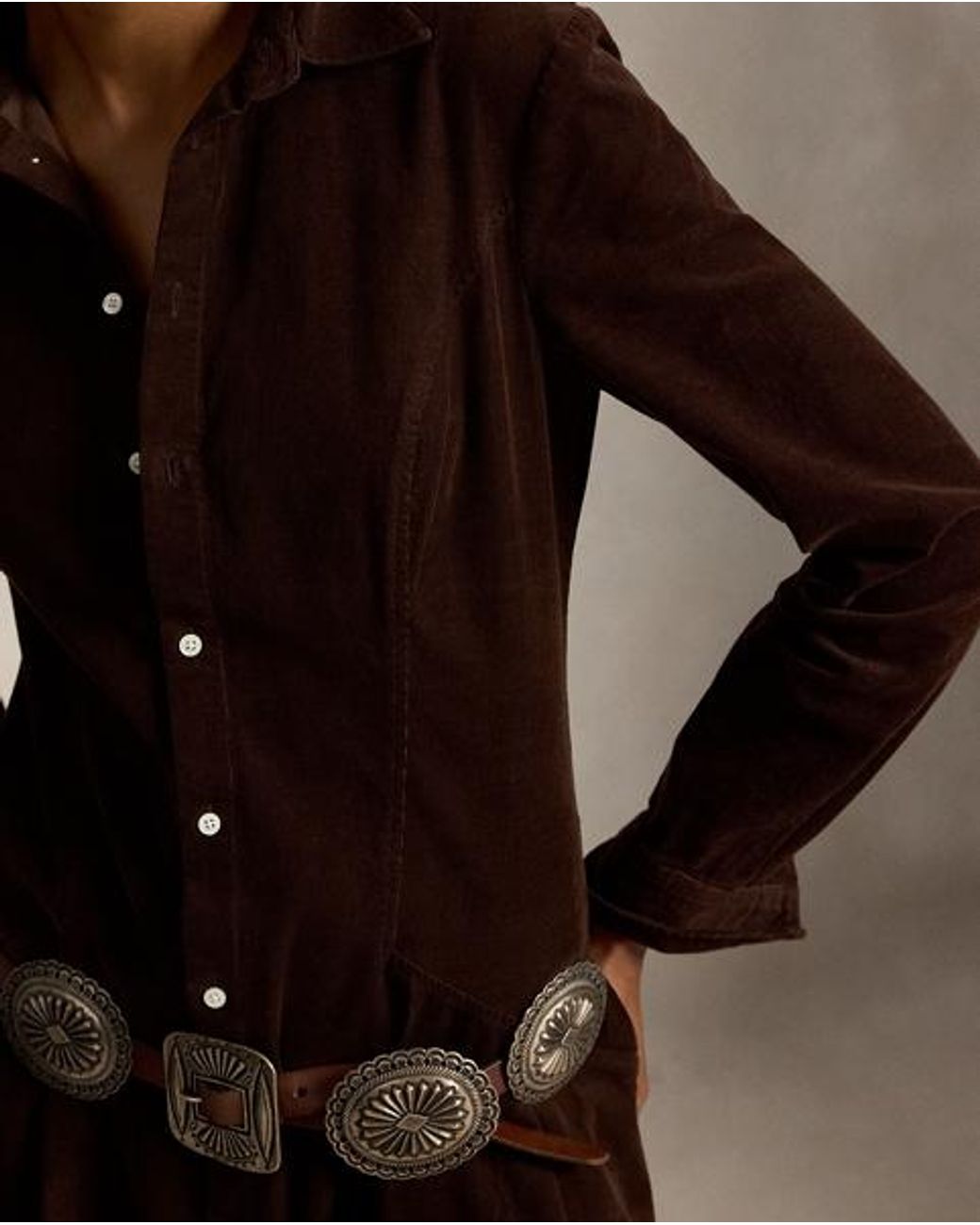 Ralph Lauren Brown Corduroy A-Line Shirtdress