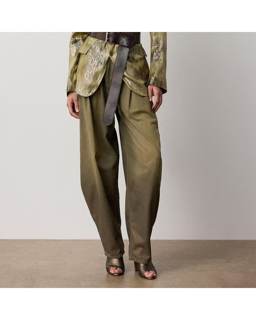Ralph Lauren Green Ellen Foiled Cotton Denim Chino Trouser