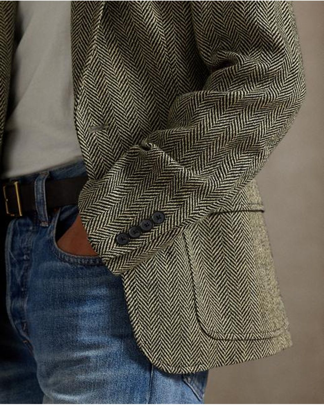 Ralph Lauren Gray Single-Breasted Herringbone Blazer