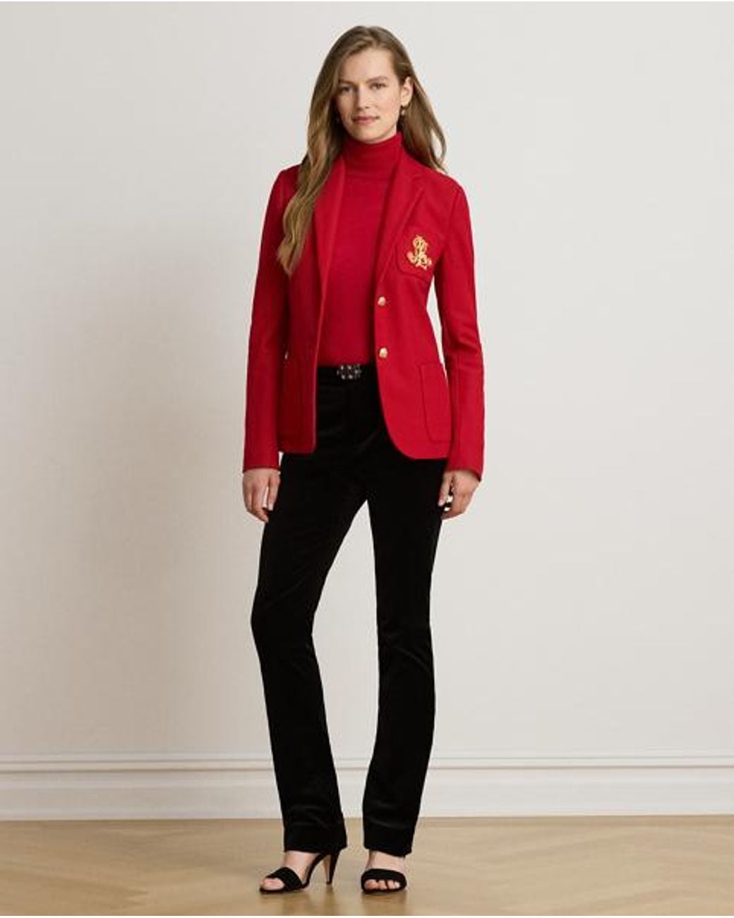 Ralph Lauren Red Bullion Stretch-Cotton Piqué Blazer