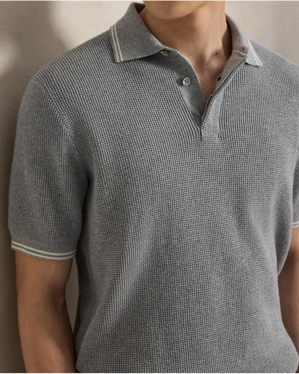 Ralph Lauren Gray Waffle-Knit Cotton Polo Jumper for men