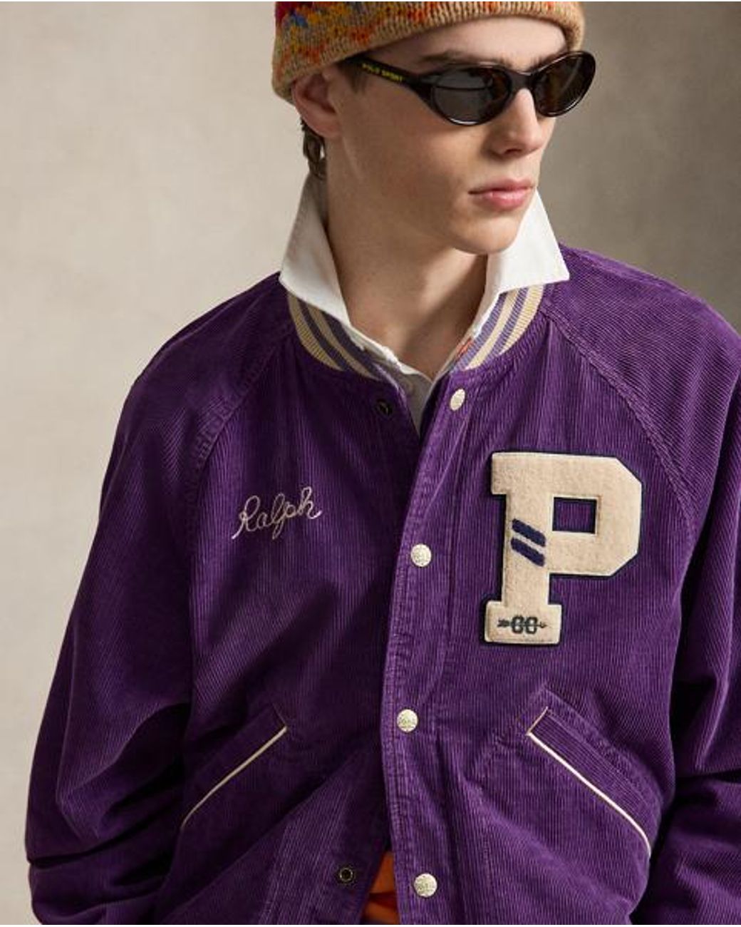 Polo Ralph Lauren Purple Corduroy Letterman Jacket for men