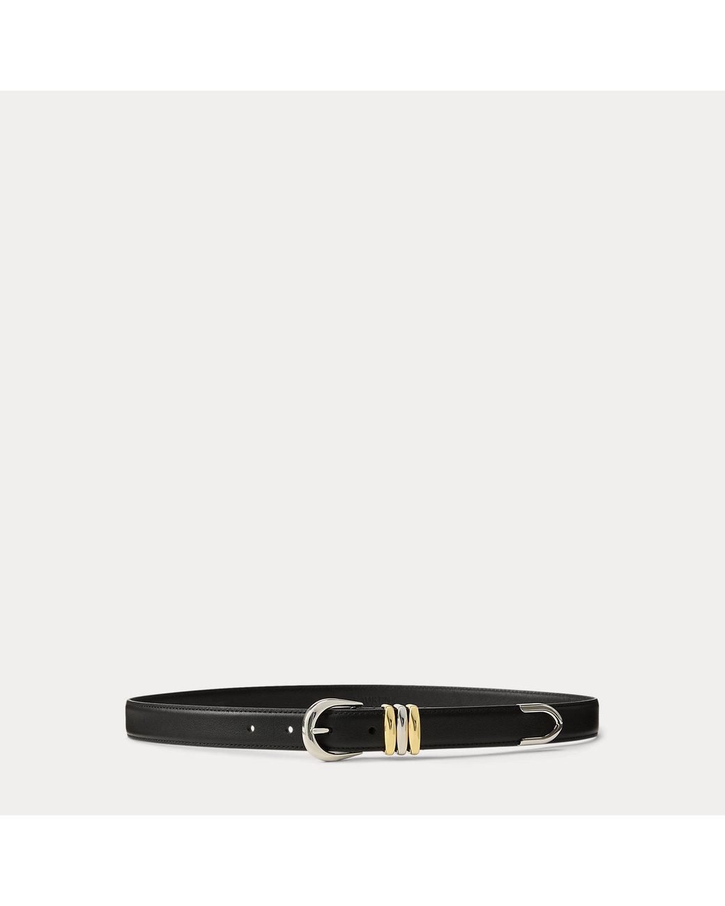 Ralph Lauren White Metal-Keeper Leather Skinny Belt