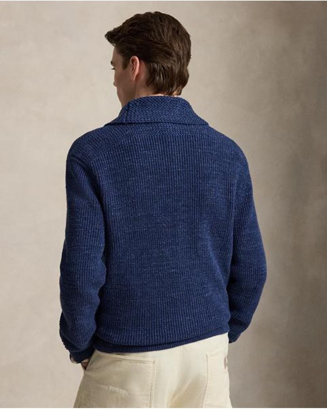 Polo Ralph Lauren Blue Textured Cotton Shawl Cardigan for men