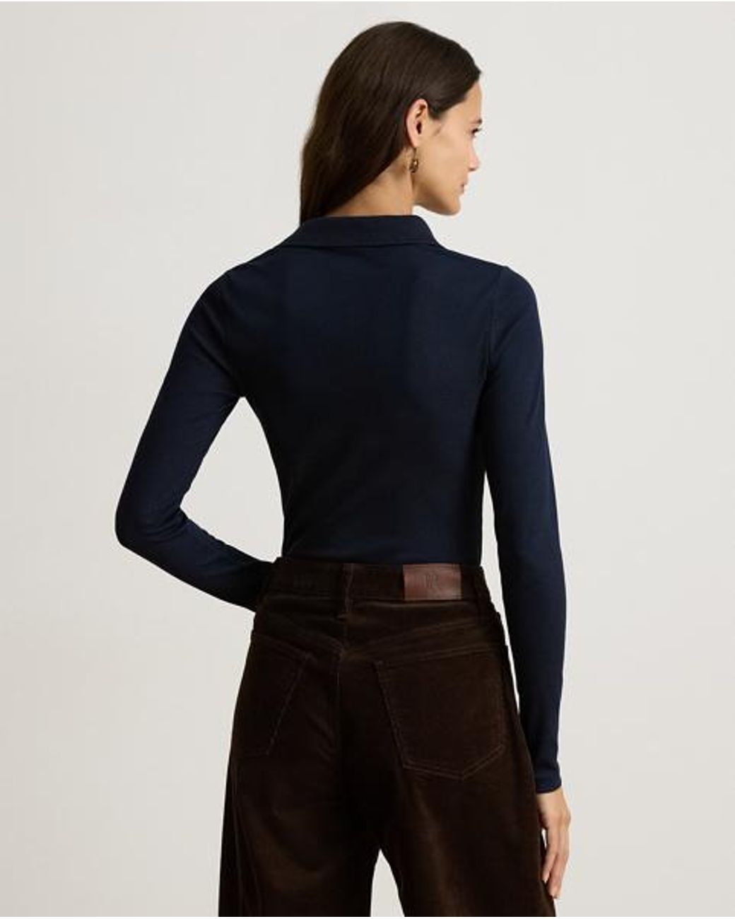 Ralph Lauren Blue Rib-Knit Long-Sleeve Polo Shirt