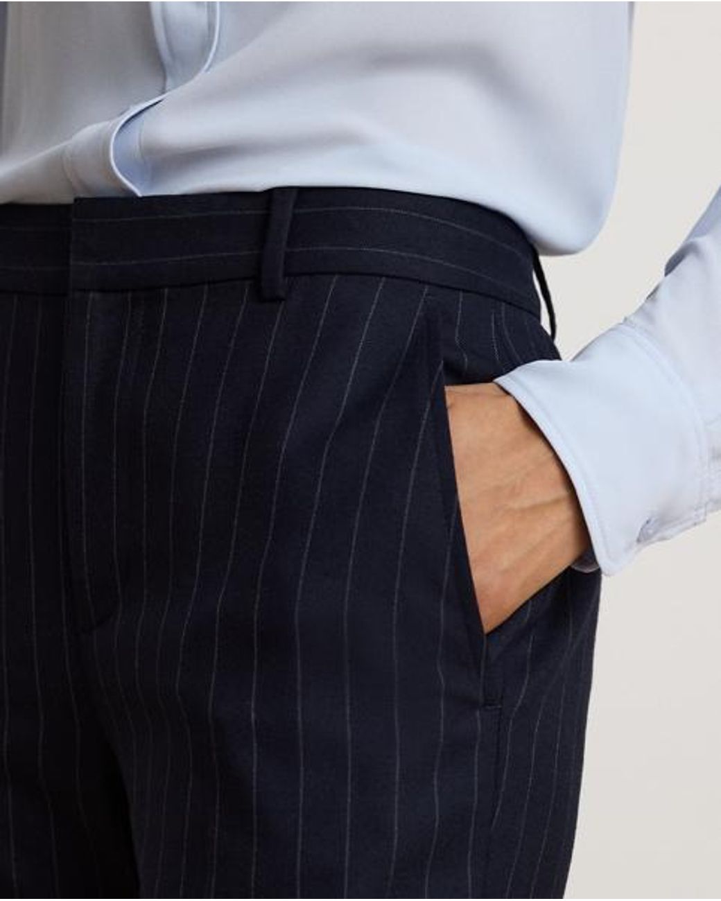 Ralph Lauren Blue Pinstripe Wool-Blend Twill Straight Pant
