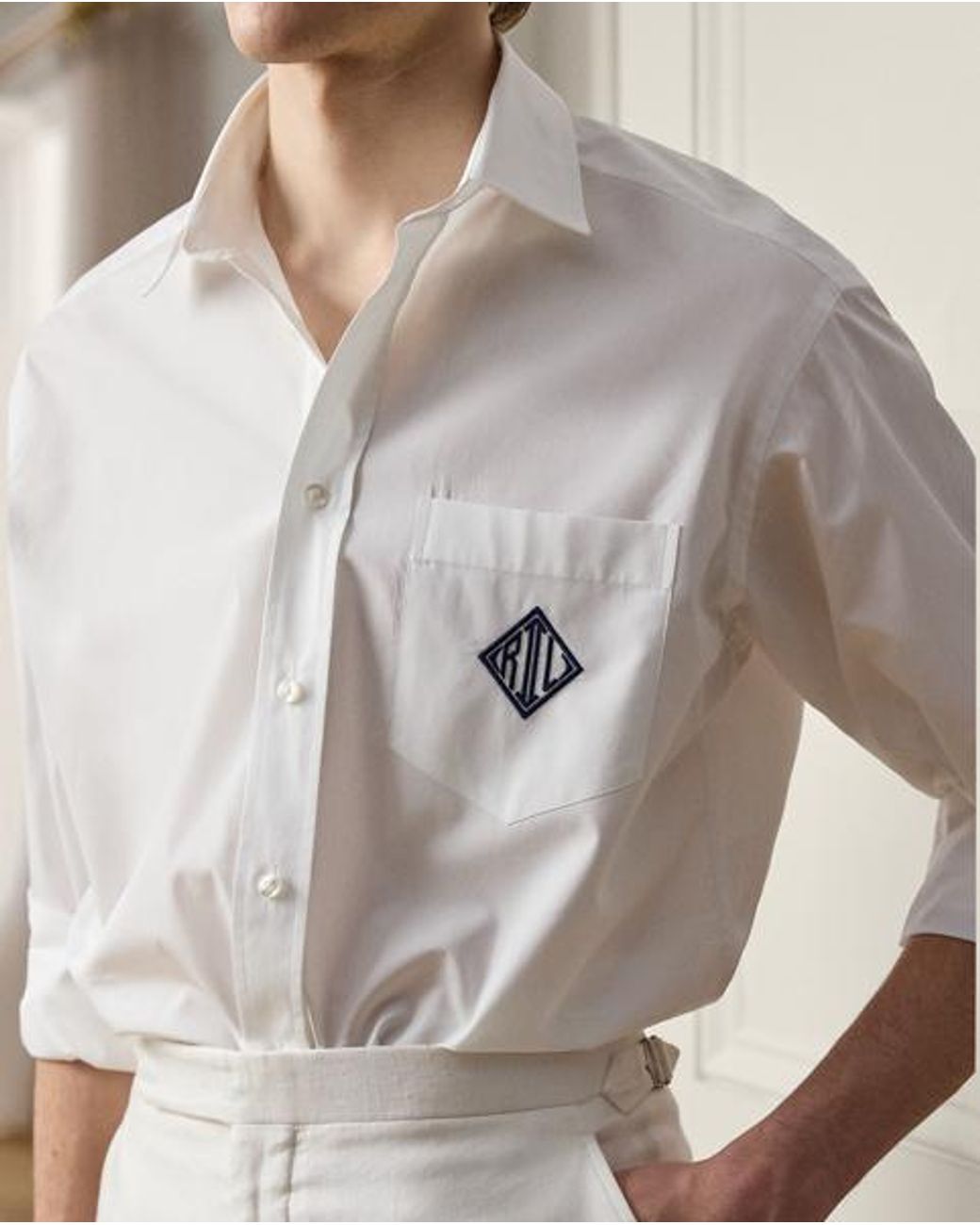Ralph Lauren Gray Relaxed Fit Monogram Poplin Shirt for men