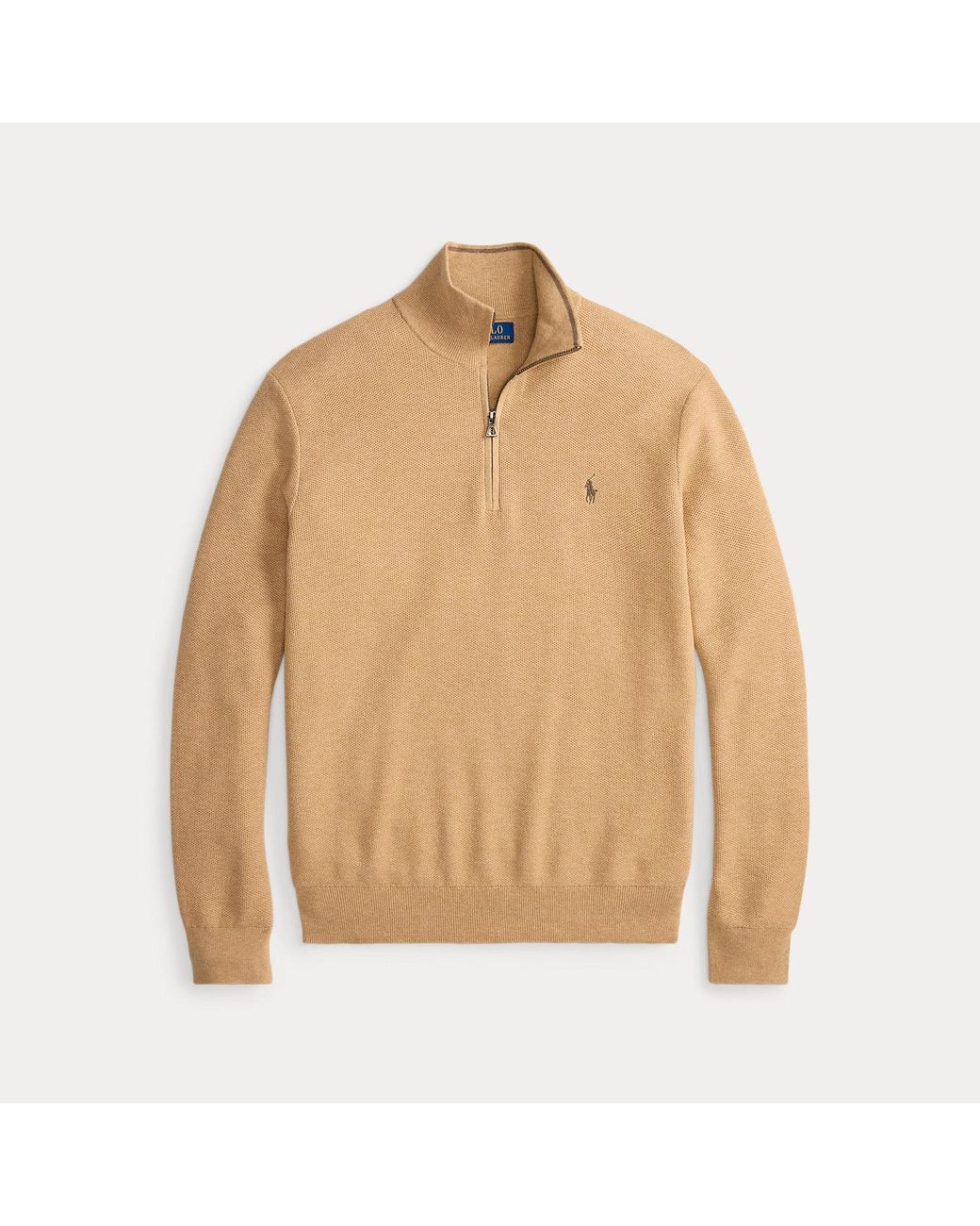 Polo Ralph Lauren Brown Mesh-Knit Cotton Quarter-Zip Sweater for men