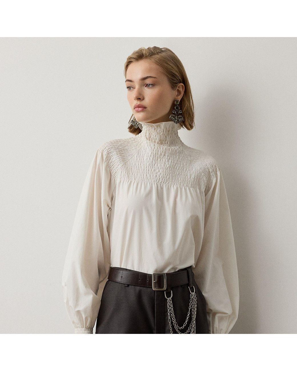Ralph Lauren Gray Maddison Poplin Blouse