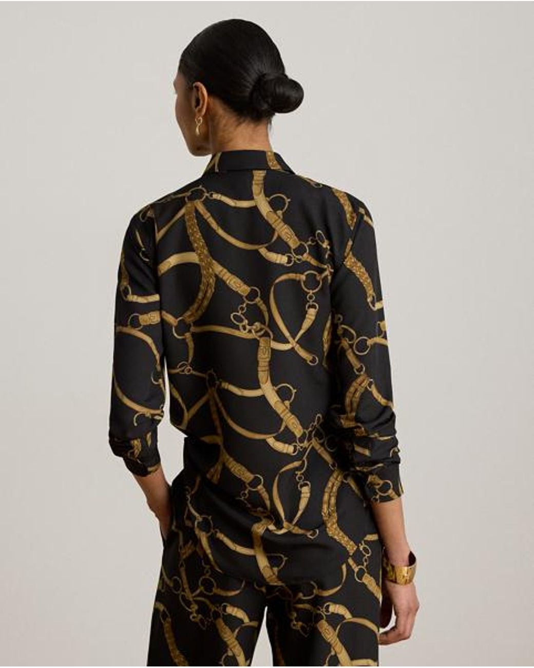 Ralph Lauren Black Classic Fit Belting-Print Crepe Shirt