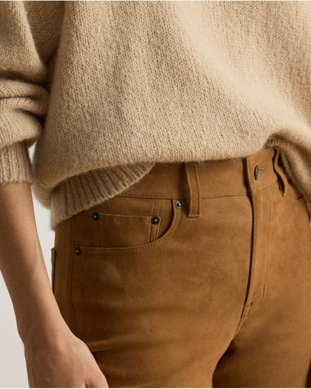 Ralph Lauren Natural High-Rise Suede Slim Straight Pant