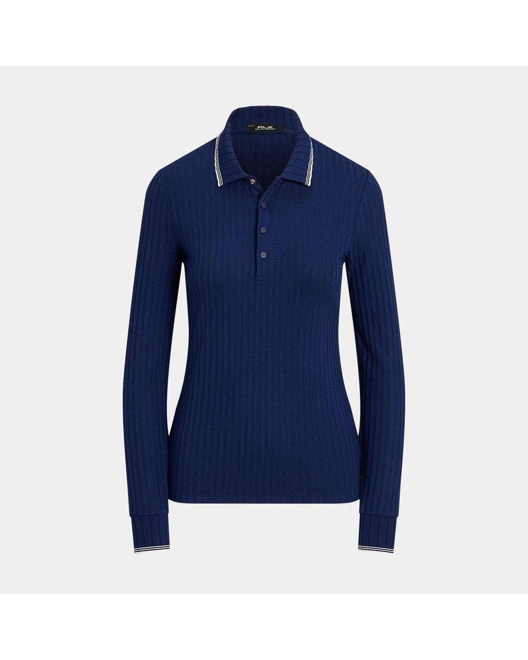 Ralph Lauren Blue Slim Fit Rib-Knit Long-Sleeve Polo Shirt