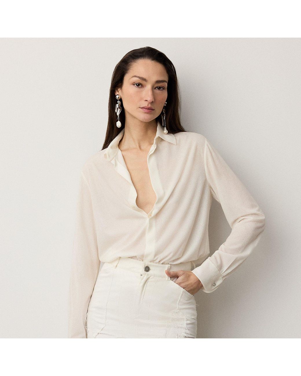 Ralph Lauren Natural Adrien Relaxed Fit Embellished Shirt