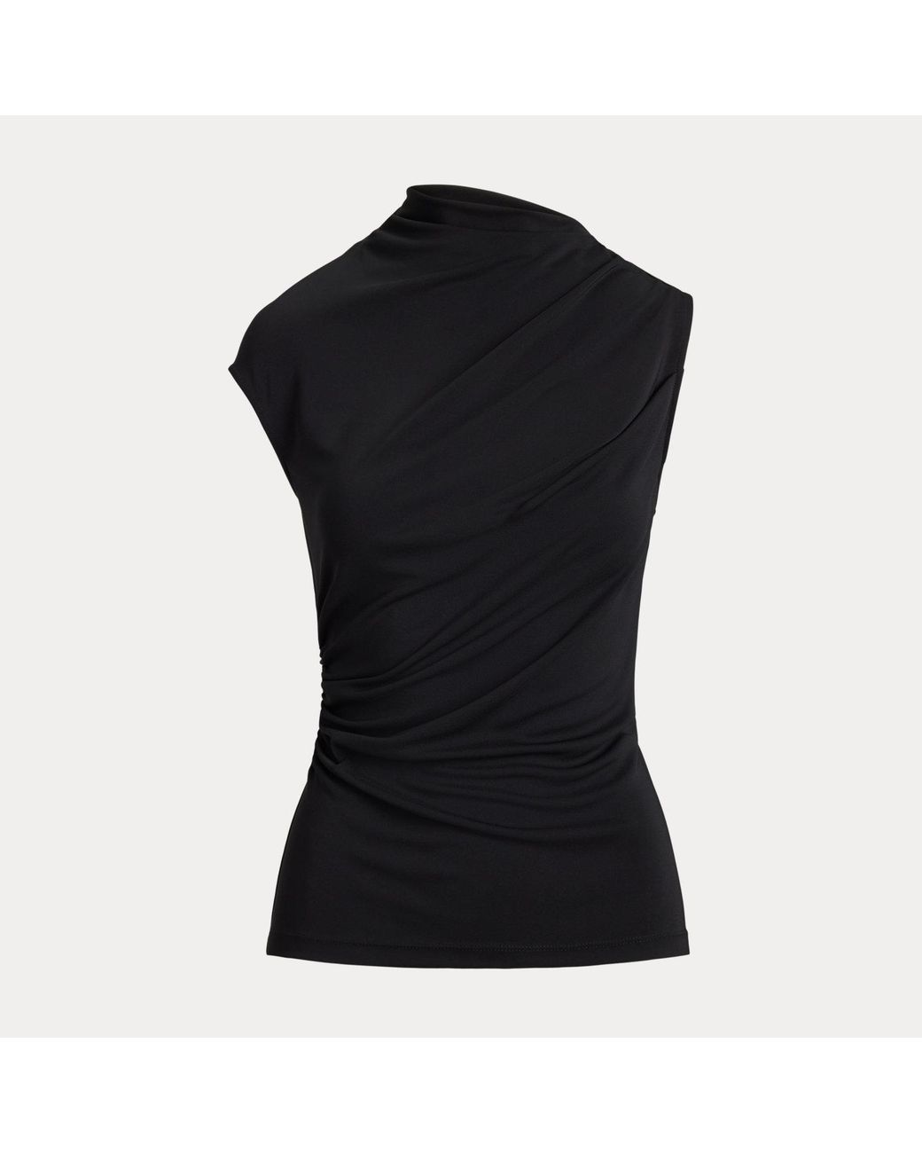 Ralph Lauren Black Shirred Stretch Jersey Mockneck Top