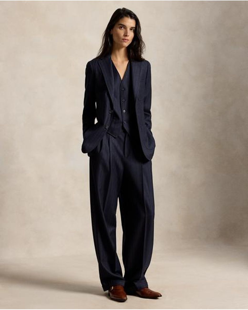 Ralph Lauren Blue Single-Breasted Pinstripe Wool Blazer